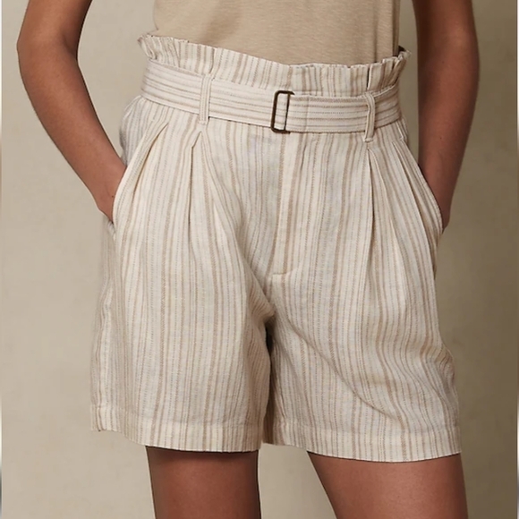 New BR Linen Blend Paperbag Shorts - Picture 1 of 11